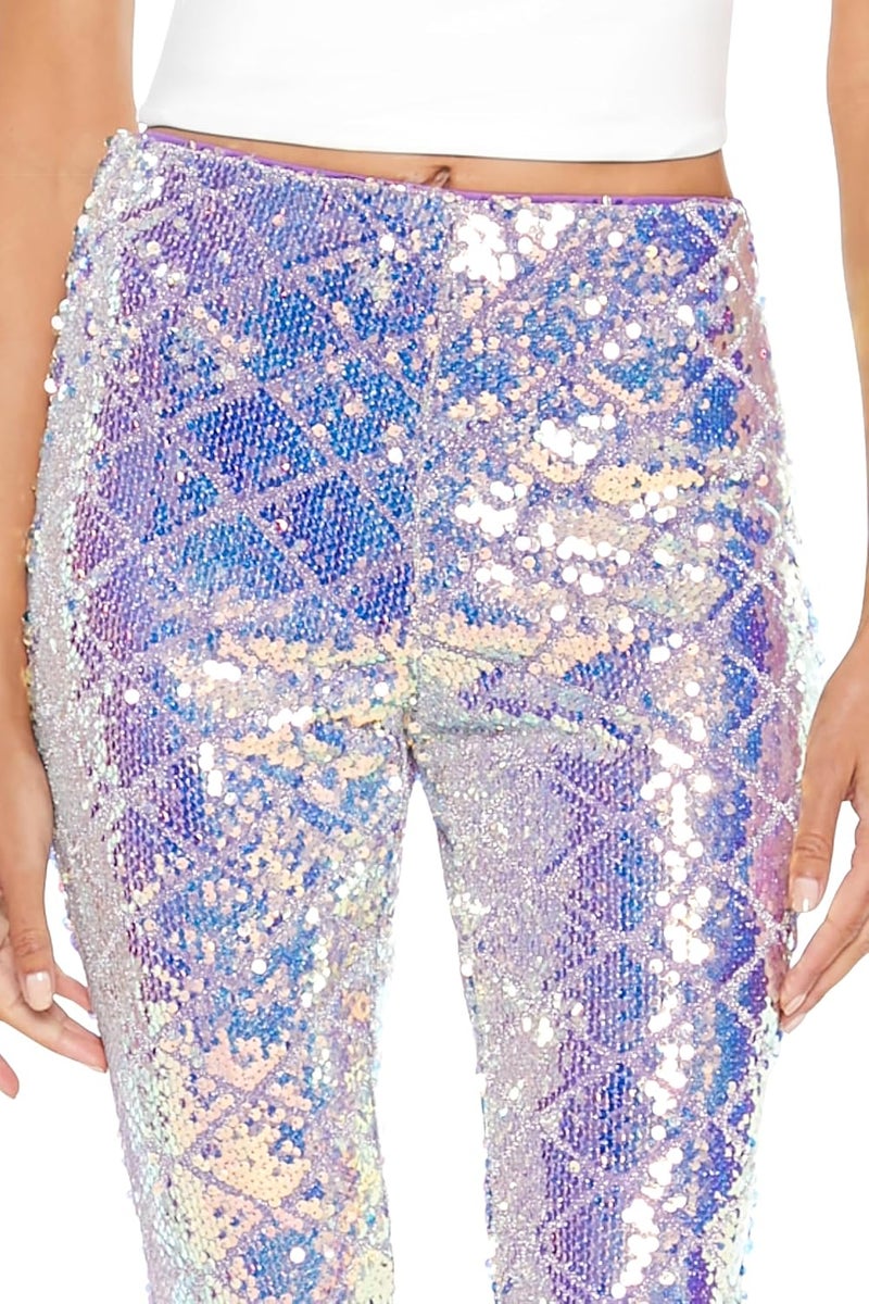 Womens Iridescent Sequin High-Rise Pants
